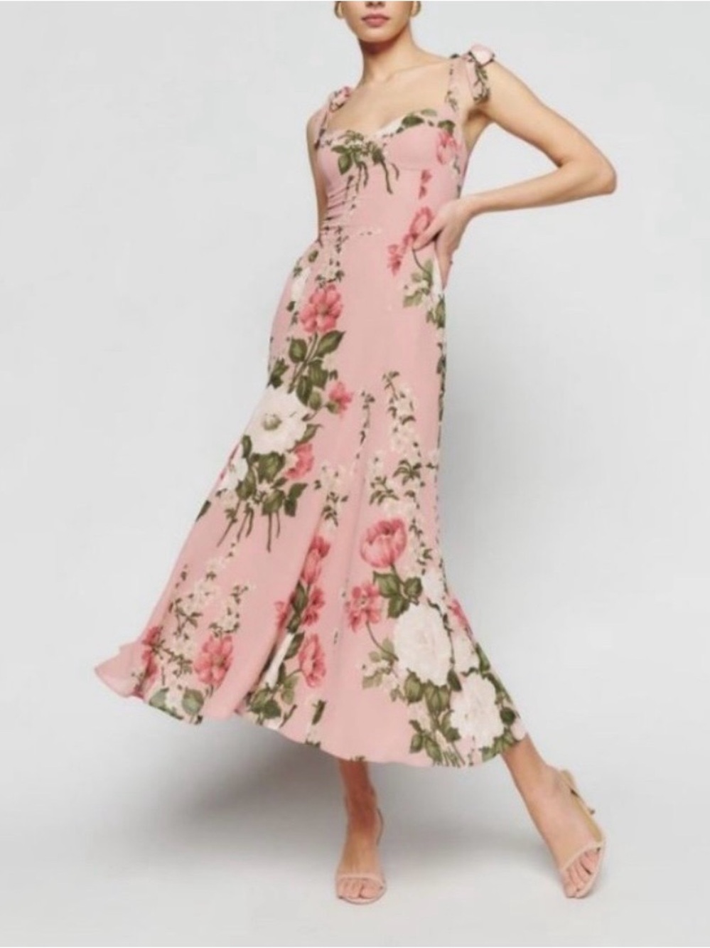 Reformation Nadira Tie Strap Dress In Rose Garden - Size 8 - Picture 1 of 10